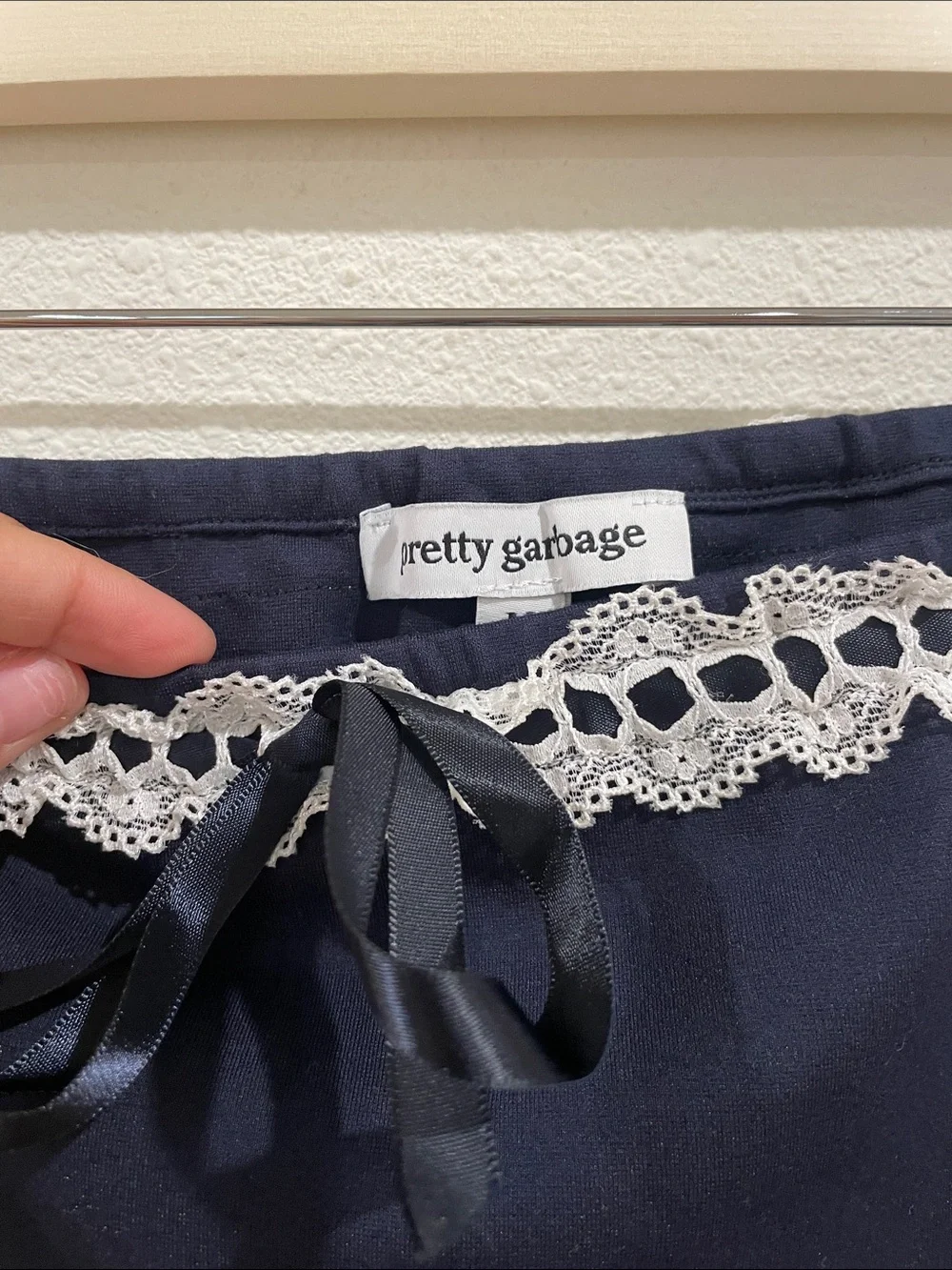 Pretty Garbage Lace Trim Cami and Skirt Matching Set Navy Blue Bows Romantic M